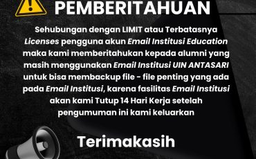 Kepada civitas akademika UIN Antasari Banjarmasin silahkan gunakan akun hostpot internet untuk mengakses internet di lingkungan Kampus UIN Antasari melalui login.uin-antasari.ac.id username & password tertera di dasboard SIAKAD - 10